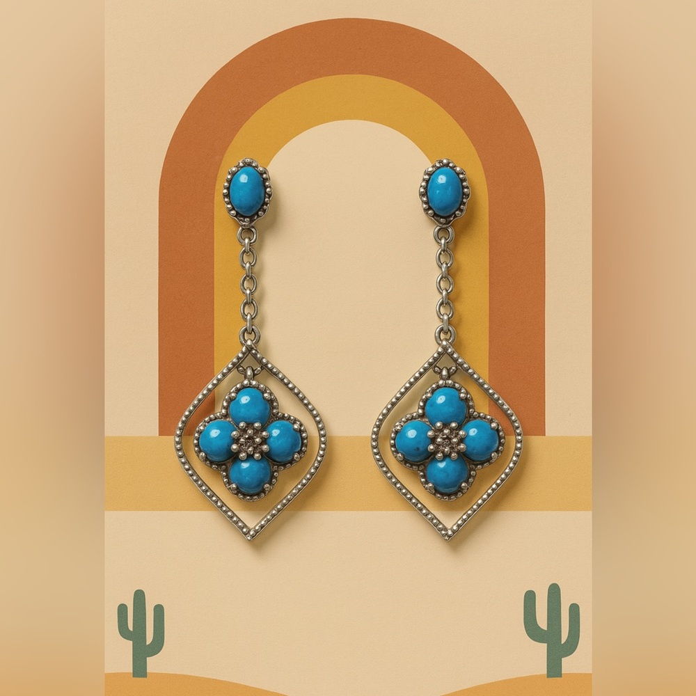 Arizona Sleeping Natural Turquoise Mosaic & Tanzanite Earrings 925K SS